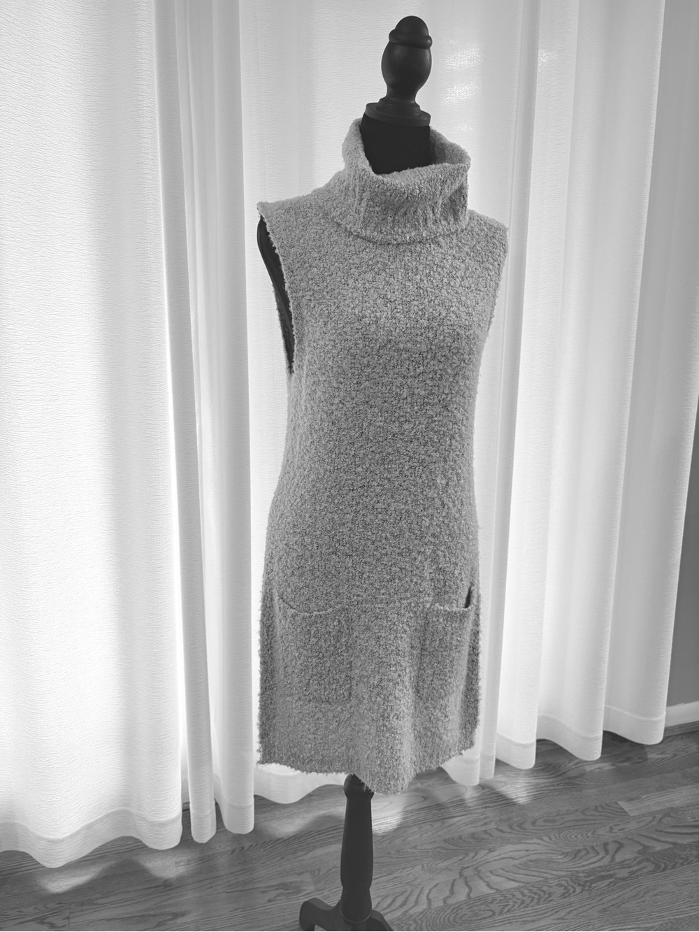 Sleeveless Cowl Neck Bouclé Sweater Dress in Gray
